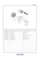 Technische Zeichnung mit Bauteilen eines Kludi E2 UP-Brause-Einhandmischers, einschließlich Teileliste und Bezeichnungen für Montage.